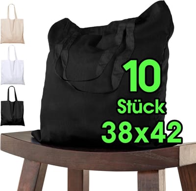 Katoenen opvangzak 38x42 cm - 10 stuks zwart met kort handvat