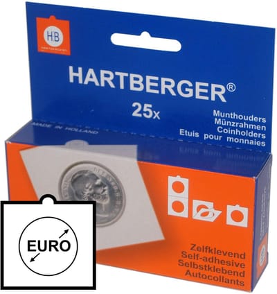 Hartberger Munthouders zelfklevend EURO Assortiment (25 stuks) - Made in Holland - helder wit karton - munten - medaille - coins - verzamelen
