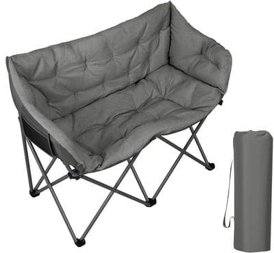 RosaBloom opvouwbare campingstoel 2-zits - Campingbank - Klapstoel - Loveseat - Gevoerd - Met draagtas - Zijvak - 121x95x60 cm - Donkergrijs