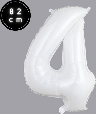 Cijfer Ballonnen - Nummer 4 - Wit - 82 cm - Helium Ballon - Fienosa- Leeftijd verjaardag - Verjaardagsballon - Verjaardag