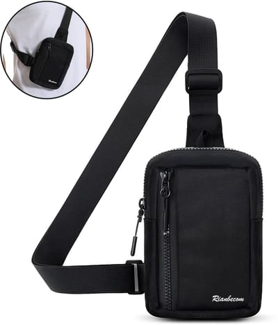 Rainbecom Chestbag Schoudertas - Stijlvolle Borsttas - Kleine Handtas - Nylon & Polyester - Slingbag - Crossbodytas - Verstelbare Draagriem - Waterdicht & Ademend - 13.5x19x4.5 cm – Zwart - Lichtgewicht 130g