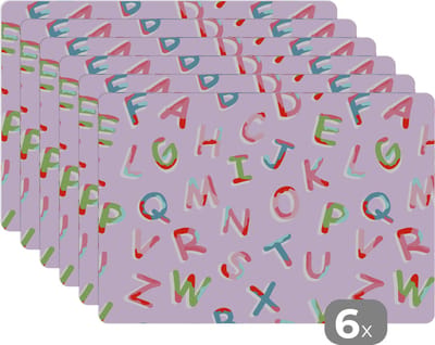Placemat - Placemats kunststof - Alfabet - Letters - Patroon - 45x30 cm - 6 stuks - Hittebestendig - Anti-Slip - Onderlegger - Afneembaar