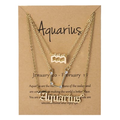 Bixorp Stars Set van 3 Aquarius / Waterman Kettingen - Goudkleurige Ketting op Cadeau Kaartje - Sterrenbeeld / Zodiac Sieraden Set