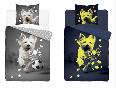 Glow in the dark Dekbedovertrek Hond 140x200 Kussensloop 70x80 KATOEN 2in1