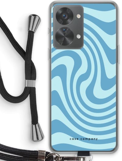 Case Company® - Hoesje met koord geschikt voor OnePlus Nord 2T hoesje met Koord - Swirl Blauw - Telefoonhoesje met Zwart Koord - Bescherming aan alle Kanten en Over de Schermrand