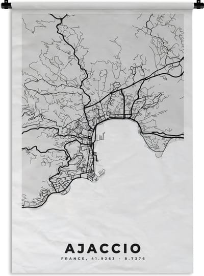Wandkleed - Wanddoek - Frankrijk - Plattegrond - Kaart - Ajaccio - Stadskaart - 120x180 cm - Wandtapijt