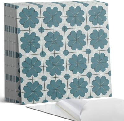Coloray Plaktegels - Bloemenpatronen in het arrangement Zelfklevende Tegels - 20 cm x 20 cm - Turkoois Plaktegels - 20 stuks - Vierkant PVC Tegels - Plaktegels Badkamer - Plaktegels Vloer - Vinyl Tegels - Wandtegel Zelfklevend