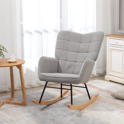 MODFU - Schommelstoel - Hoge Rugleuning En Armleuningen - Getufte Rugleuning - Polyester - Lichtgrijs - 71 X 92 X 101 Cm