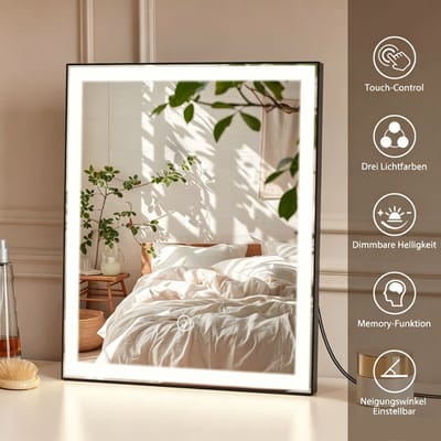ANTENLICHT Make Up Spiegel met LED Verlichting - 10x Vergroting - Vergrootspiegel met Licht - Dimbaar - Draaibaar - USB-COplaadbaar - Scheerspiegel - 30x25CM - Zwart