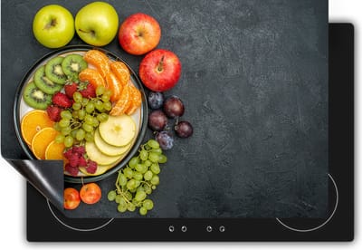Chefcare Inductie Beschermer Vruchtensalade op Zwarte Marmer - Fruitsalade - Fruit - 60x50 cm - Afdekplaat Inductie - Kookplaat Beschermer - Inductie Mat
