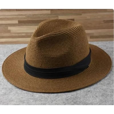 XL Grote Hoofd 63CM Zomer Strand Geweven Zon Hoeden Mannen Vrouwen Grote Maten Jazz UV UPF 50+ Zon Bescherming Reizen Panaman Stro Hoeden Unisex M55-57cm koffie