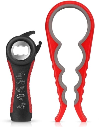 Dailygoods- Dekselopener 5-in-1 - Flesopener - Blikopener - Antislip - Voor ouderen - Handig voor zwakke handen - 2 stuks