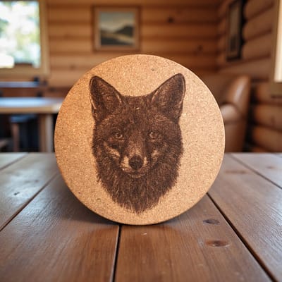 Baardmans Creaties - Pannen-onderzetter kurk rond 17 cm 'Vos'