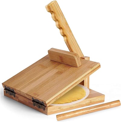 Tortilla Pers - Deeg Maker - Zelf Tortilla's Maken - Handgemaakt Houten Ontwerp - 25 cm Persoppervlak - Natuurlijk Hout