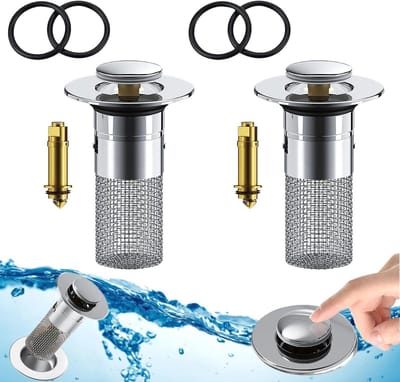 2-delige Wastafelstop universeel met haarvanger - Pop-up afvoerplug 34-40 mm