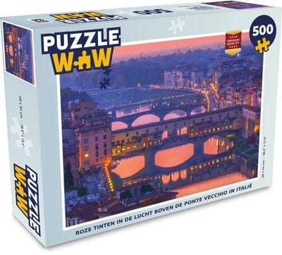 Puzzel Roze tinten in de lucht boven de Ponte Vecchio in Italië - Legpuzzel - Puzzel 500 stukjes
