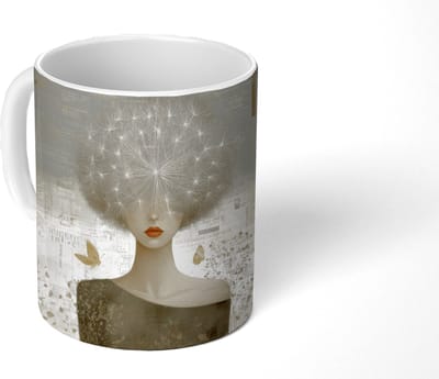 Mok - Koffiemok - Pluis - Vrouw - Beige - Mokken - 350 ML - Beker - Koffiemokken - Theemok