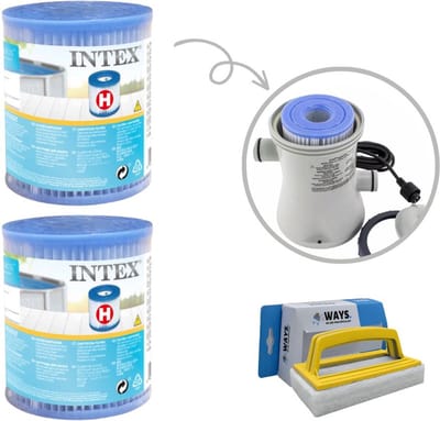 Intex - Voordeelverpakking - H filters geschikt voor filterpomp 28602GS - 2 stuks & WAYS scrubborstel