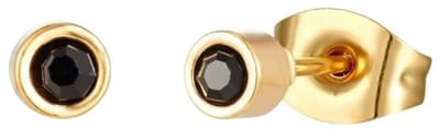 Aramat Jewels | Oorbellen | Ronde Zwarte Kristal Oorbellen vanaf 3mm – Tijdloos in RVS | Goudkleur | |3mm | Staal | Kinderen, Volwassenen | Verkleurd niet