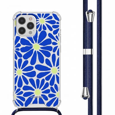 imoshion Hoesje - Geschikt voor Apple iPhone 12 Pro Max - Design Hoesje met Koord - Cobalt Blue Flowers Connect