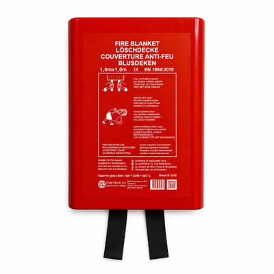 Blusdeken 1x1 m – DVM – Professioneel – Keuken & Vetbrand (Class F) – Glasvezel – 10 jaar garantie – Rode Box (harde koker)