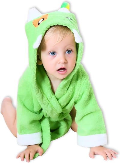 BoefieBoef Monster Kinder Badjas Baby & Peuter 0-2 Jaar (Max 85 cm) – Zacht Katoen Badstof met Dieren Capuchon – Absorberende Ochtendjas Handdoek voor Jongens & Meisjes – Zwemles, Carnaval, Verjaardag & Kraamcadeau – Perfect na Bad & Zwemmen - Groen