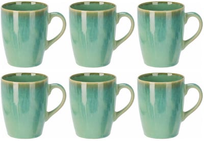 Siaki Koffiemok / theemok Faye - groen - set 6x - 340 ml - mokken - kerammiek - tas