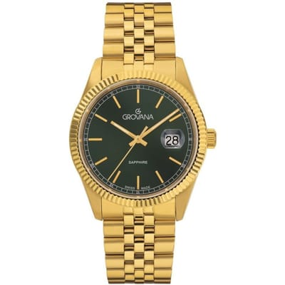 Grovana Kensington Royal Gold Tone Stainless Steel Green Dial Quartz 1542.1114 Herenhorloge groen