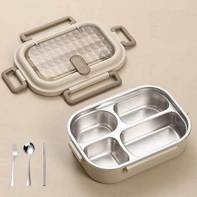 Famanu - Lunchbox, 1000 ml Bento Box met compartimenten, magnetron- en vaatwasmachinebestendig. Inclusief bestek en eetstokjes.