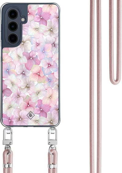 Casimoda® hoesje met rosegoud koord - Geschikt voor Samsung A16 - Hortensia - Afneembaar koord - TPU/polycarbonaat - Paars