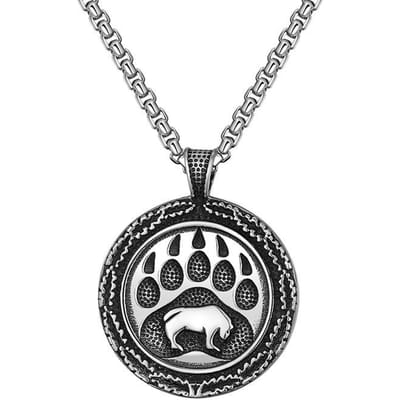 Europese en Amerikaanse Populaire Sieraden Grizzlybeer Ketting Ronde Berenpoot Accessoire Hanger Heren Ketting gray