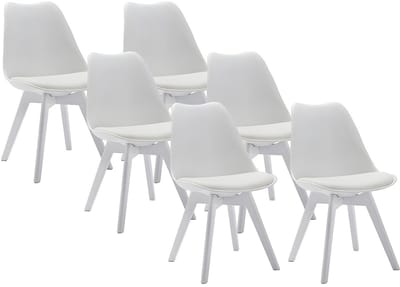 Vente-unique Set van 6 stoelen JODY - Polypropyleen en beukenhout - Wit