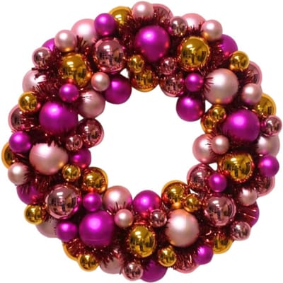 Housevitamin Kerstversiering – Kerstkrans Kerstballen – Kunststof – Roze/Oranje – 34x10 cm – Luxe & Onbreekbaar – Kleurrijke Kerstkrans