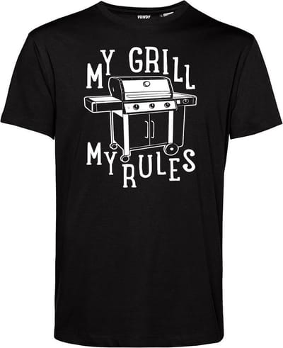 T-shirt My Grill My Rules | Vaderdag cadeau | Vaderdag cadeau met tekst | Bbq schort mannen | Zwart | maat XS