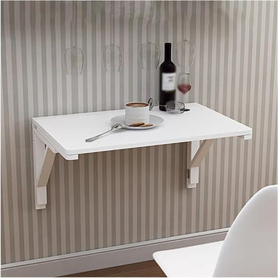 Opklapbare Wandtafel - Zwevend Bureau - Ruimte Besparen - Stevige Driehoekige Steun - 50x30cm - Wit