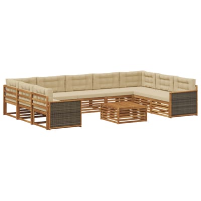 vidaXL - Buiten - bank - set - 10 - st - Natuurlijk - en - Beige - Massief - Acacia - Hout
