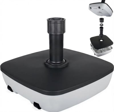 MKSS® Parasolvoet op Wielen - Verrijdbaar - Weerbestendig - Wit en Zwart