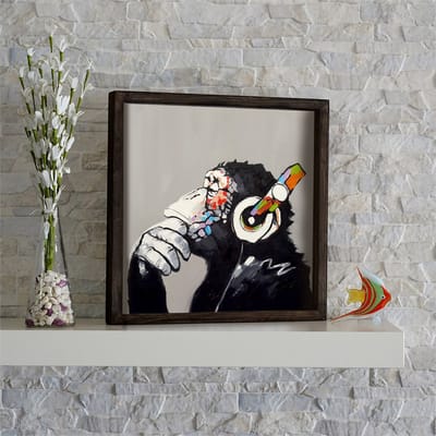 Woondecoratie - DJ Monkey Veelkleurig MDF Schilderij - Decoratief Ingelijst - Perfecte Woonaccessoire 33x33x0.3 cm