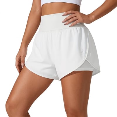 Wit dames sport shorts yoga korte broek met binnenbroek hoge taille ademende fitness shorts casual hardloop broek maat S