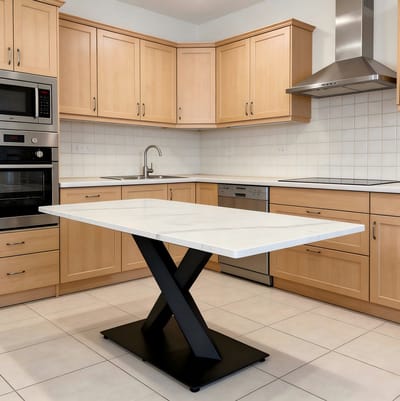OKWISH Eettafel – Voor 6 Personen – Veelzijdig Voor Keuken En Woonkamer – MDF En Metaal Wit Zwart
