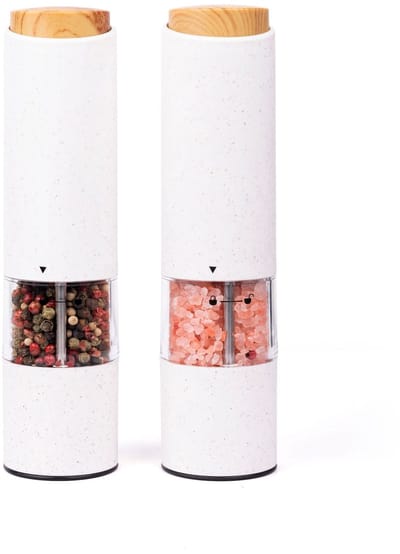 VHV - Peper- en zoutstel - Elektrische pepermolen - Elektrische zoutmolen - Peper- en zoutmolen set - Set van 2 - Automatisch - Instelbare grofheid - Voor keuken en tafel - Wit