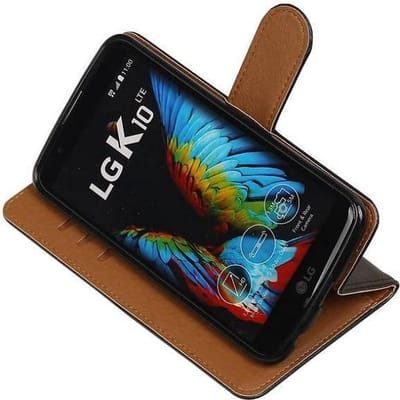 Zakelijke Book Case Telefoonhoesje Geschikt voor de LG K10 - Portemonnee Hoesje - Pasjeshouder Wallet Case - Zwart