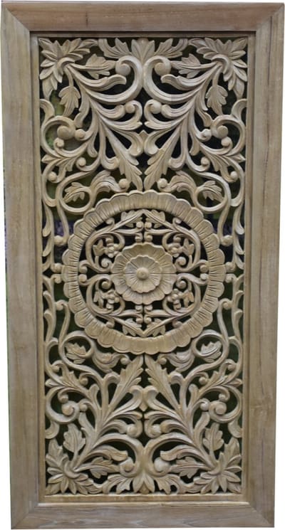 Bangkok wandpaneel houtsnijwerk teak white wash 100x50x3 cm