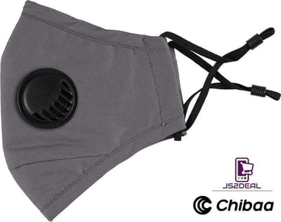 Chibaa - JS2DEAL - Grijs Mondkapje Wasbaar Herbruikbaar Mondmasker Met Ventiel en 1 vervangbare PM2.5 Filter - Katoenen Mondmasker met ventiel en filter - ijzeren neusbeugel - Mouth Mask - Stoffen Mond masker - Herbruikbaar Mond Kapje