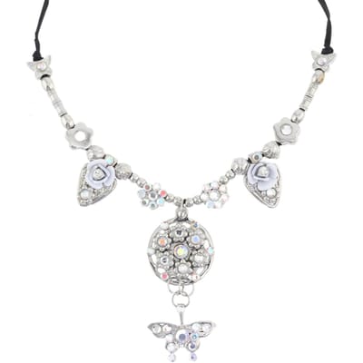 Behave – Statement ketting – Zilverkleur – Kristallen – Bloem & Hart – Vlinderhanger