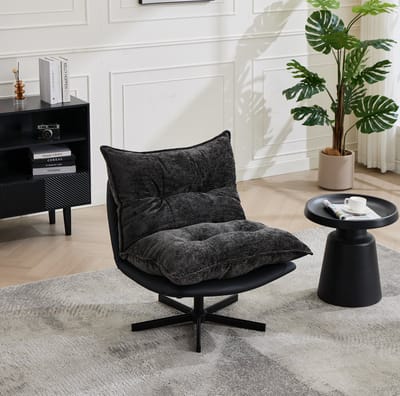 Relaxfauteuil - Draaibaar Met Verstelbare Rugleuning En 360 Graden Rotatie - Voor Lounge En Leeshoek - Chenille En Metaal - Zwart Grijs