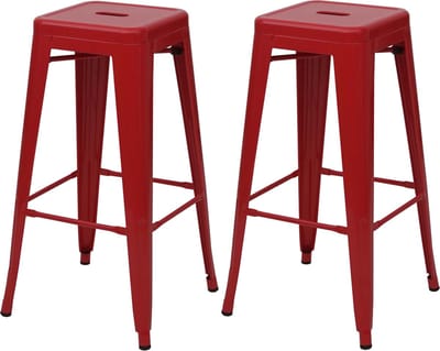 Set van 2 barkrukken MCW-A73, barkruk tegenkruk, metalen industrieel ontwerp stapelbaar ~ rood
