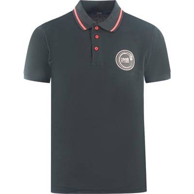Cavalli Class Circular Snake Logo Black Polo Shirt