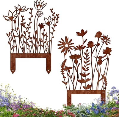 Tuindecoratie, 2 Stuks Tuinsteker, Decoratieve Ijzeren Steker, Roestige Metalen Tuinsteker, Decoratieve Metalen Bloemen, Tuindecoratie, voor Terras, Balkon, Buiten