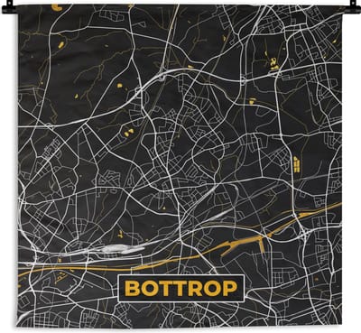 Wandkleed - Wanddoek - Bottrop - Stadskaart - Black and Gold - Goud - Duitsland - Plattegrond - Kaart - 180x180 cm - Wandtapijt